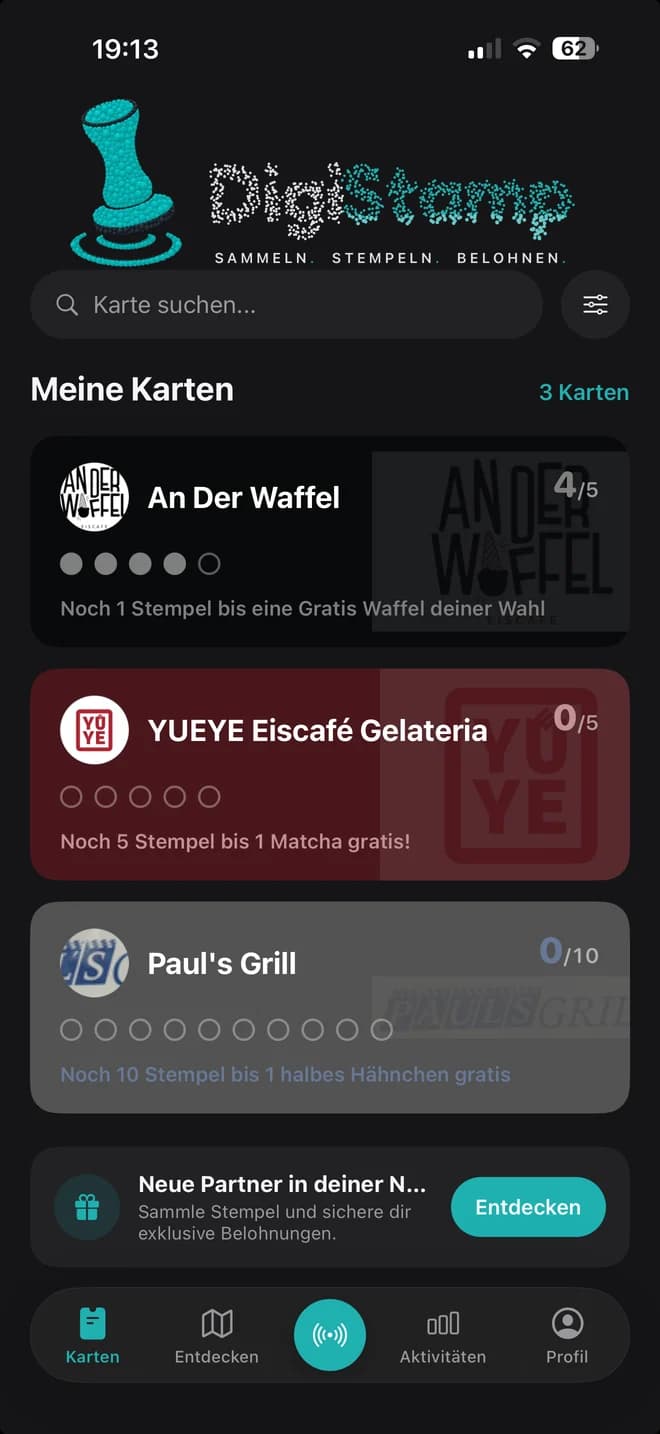 DigiStamp App: digitale Stempelkarten deiner Lieblingsläden und ihr Fortschritt