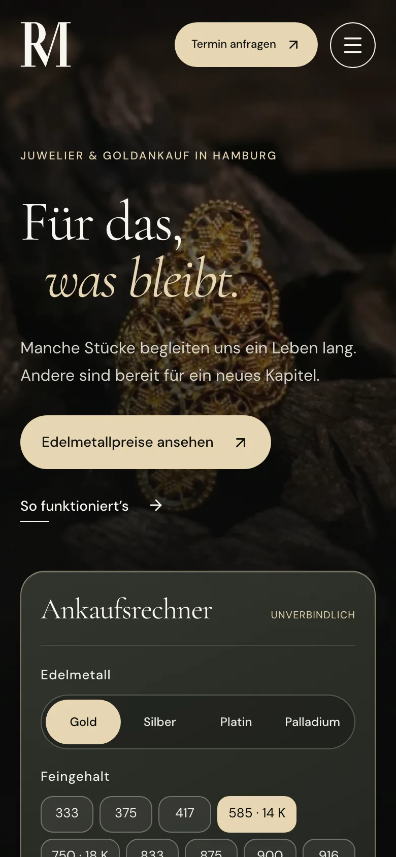 RM Gold — Website by WebMo Kiel (Mobile-Ansicht)