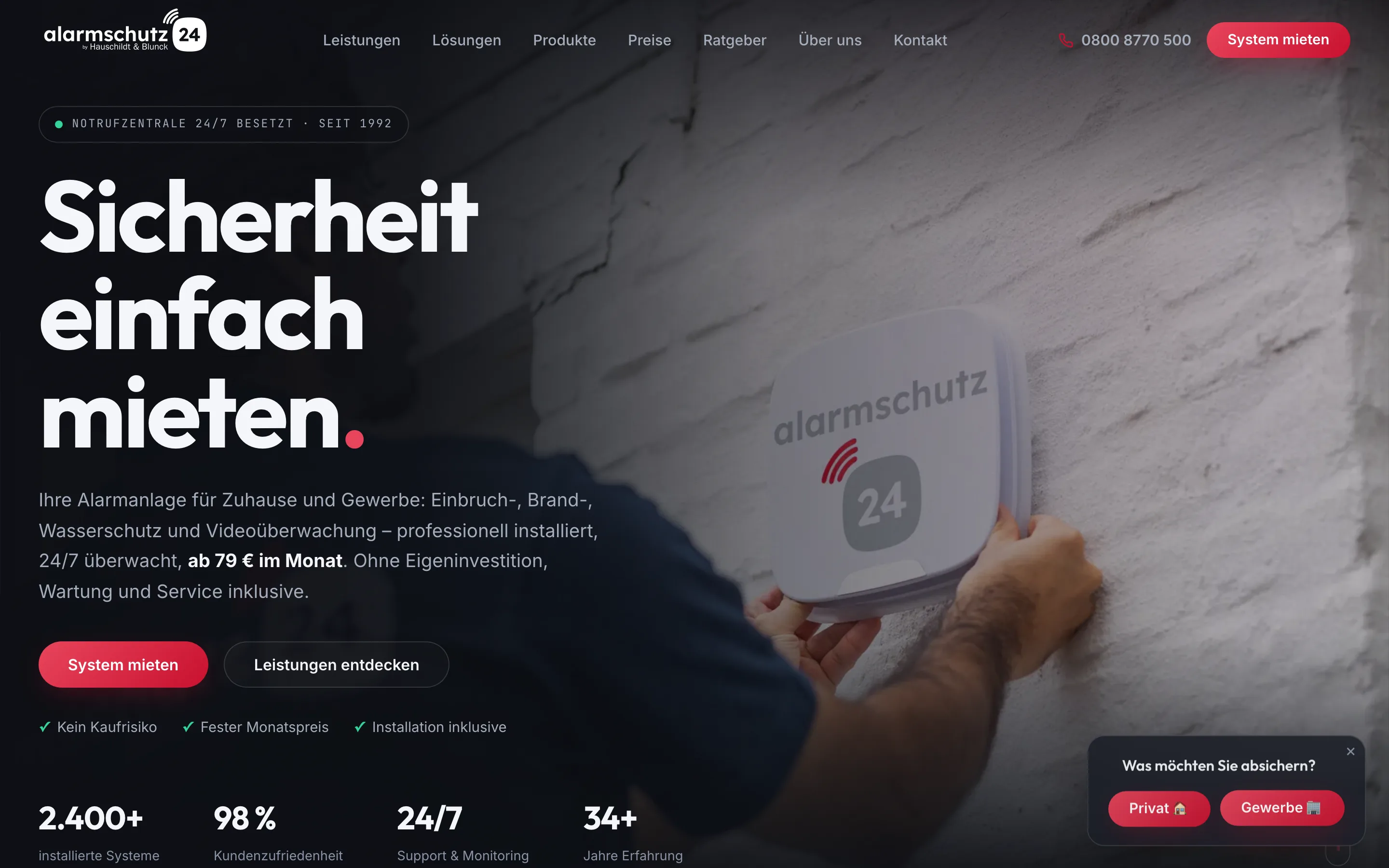 Alarmschutz24 — Website by WebMo Kiel (Desktop-Ansicht)