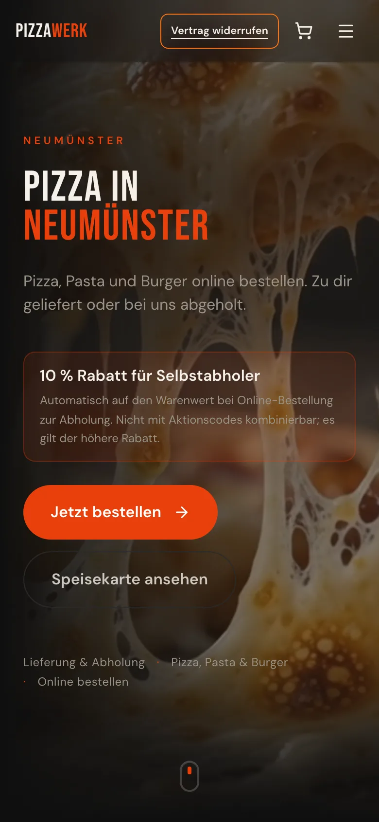 Pizzawerk Neumünster — Website by WebMo Kiel (Mobile-Ansicht)